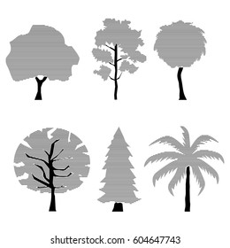 Trees silhouette set, horizontal line, vector illustration