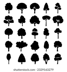 Trees silhouette set. Isolated vector illustration on white background