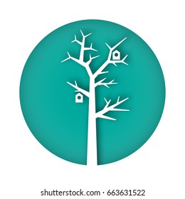 Trees silhouette with shadow. Vector. Cut from paper. green background