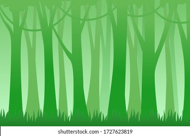 Trees silhouette vector illustration in green color. Forest background 