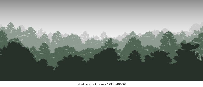 trees silhouettes in forest natural wild background, vector illustration