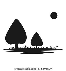  Trees silhouettes with grass and flowers