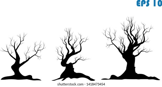  Trees in silhouettes. Illustration set