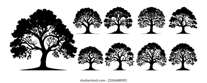 Trees silhouettes nature set vector. collection isolated tree Symbol silhouette style on white background.