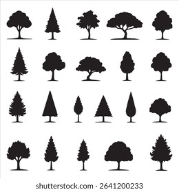  trees silhouettes on the white background