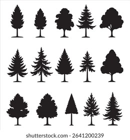  trees silhouettes on the white background