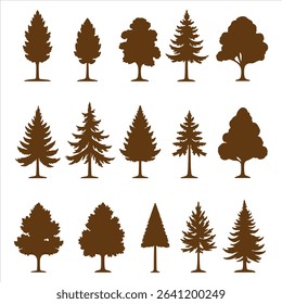  trees silhouettes on the white background