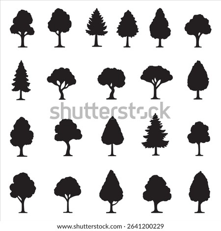  trees silhouettes on the white background