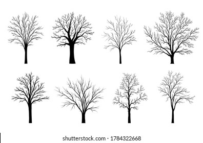 Trees silhouettes set isolated on white background. Vector illustration