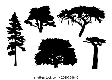 trees silhouettes set. Vector illustration