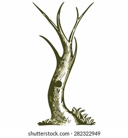 Trees silhouettes. Shades of green and yellow. Doodle style