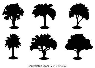  trees silhouettes in various deciduous.