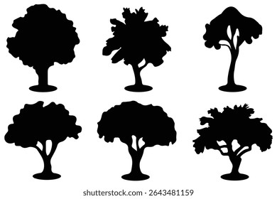 trees silhouettes in various deciduous.