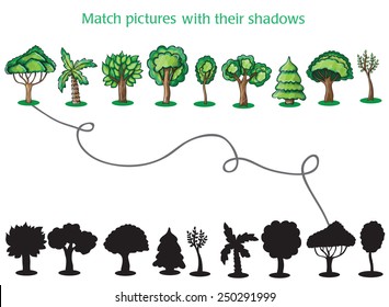 Trees And Silhoutte Of Trees On A White Background - Game For Children