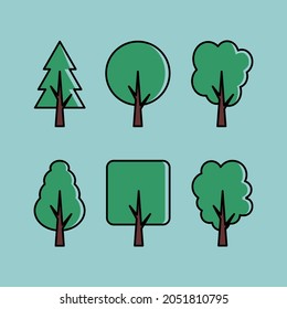 árboles de simple contorno vector, naturaleza verde vectorial doodle