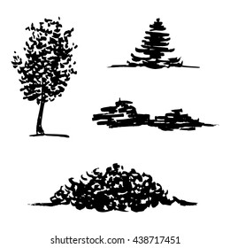 Trees sketch set, hand drawn