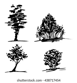 Trees sketch set, hand drawn