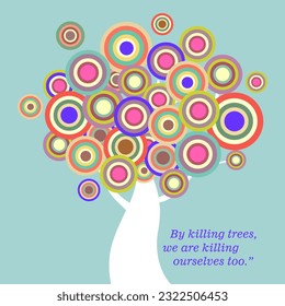 Trees Slogan poster background with continuous line art floral, pastel colors and abstract shape element. Suitable for background, poster, cover, wall art, home decor and other template.