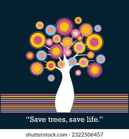 Trees Slogan poster background with continuous line art floral, pastel colors and abstract shape element. Suitable for background, poster, cover, wall art, home decor and other template.