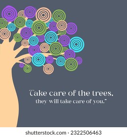 Trees Slogan poster background with continuous line art floral, pastel colors and abstract shape element. Suitable for background, poster, cover, wall art, home decor and other template.