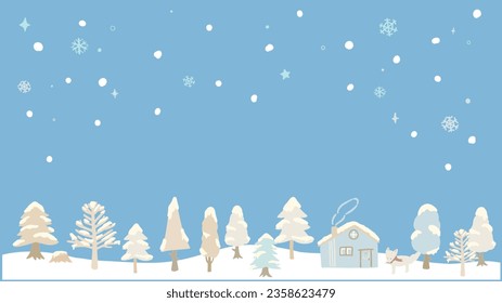 Trees with snow cover in white and beige colors, winter landscape, hand drawn vector illustration