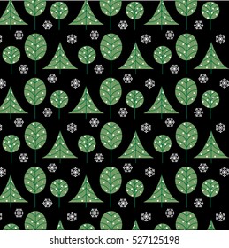 trees and snowflake stripe on black
