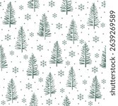 Trees Snowflakes, Seamless Pattern, Gift Wrap, 