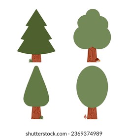 Trees and spruce on white background. Camping hippie clipart. Flat vector illustration.