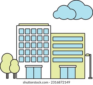 Árboles, faros, nubes, ilustraciones de edificios