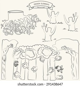 Trees and stump design elements vector illustration 