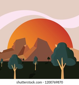 trees sun mountains terrain natural landscape