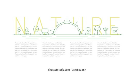 Trees and sunrise outline green vector background. Modern minimalistic design. Part two.
