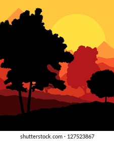 Trees in sunset vector background