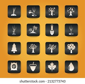 trees symbols on black buttons on yellow background