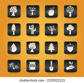 trees symbols on black buttons on yellow background