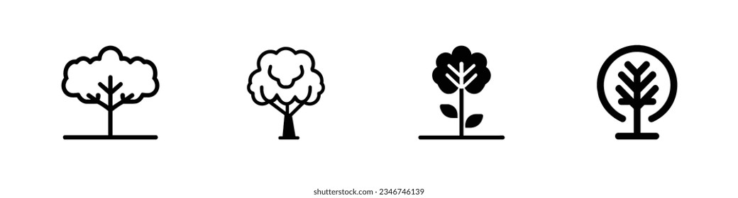 Trees thin line icon set. Forest, park and garden trees isolated sign pack, trees in line art style set, forest, park and garden tree flat signs collection