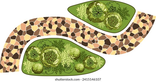 Trees and tiles for architectural floor plans. Entourage design. Various trees, bushes, and shrubs, top view for the landscape design plan. Vector illustration.