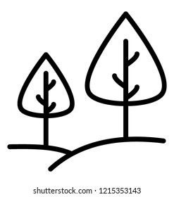Trees together, forest line icon 