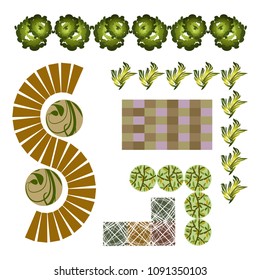 Trees top view for architecture landscape design projects. Trees top view.Different trees, plants vector set for architecture or landscape design.Landscaping symbols set isolated on white