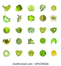 Trees top view for architecture landscape design projects. Trees top view.Different trees, plants vector set for architecture or landscape design.Landscaping symbols set isolated on white