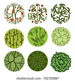 Trees top view for architecture landscape design projects