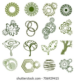 Trees top view for architecture landscape design projects