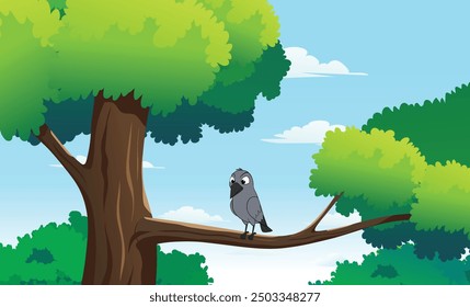 Trees Top view Background Vector, Cartoon Bird, sky, tree, background