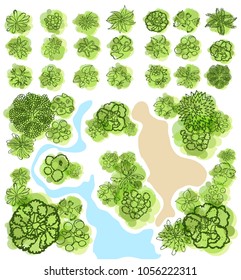 Trees top view for landscape vector illustration.
