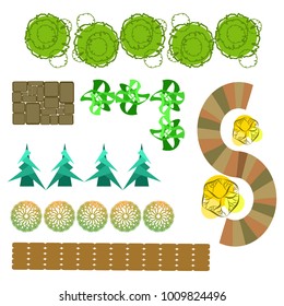 Trees top view.Different trees, plants vector set for architecture or landscape design.Landscaping symbols set isolated on white
