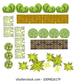 Trees top view.Different trees, plants vector set for architecture or landscape design.Landscaping symbols set isolated on white