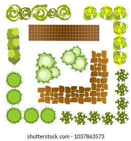 Trees top view.Different trees, plants vector set for architecture or landscape design.Landscaping symbols set isolated on white
