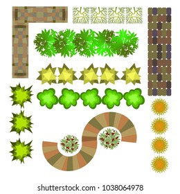 Trees top view.Different trees, plants vector set for architecture or landscape design.Landscaping symbols set isolated on white