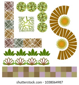 Trees top view.Different trees, plants vector set for architecture or landscape design.Landscaping symbols set isolated on white