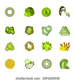 Trees top view.Different trees, plants vector set for architecture or landscape design.Landscaping symbols set isolated on white